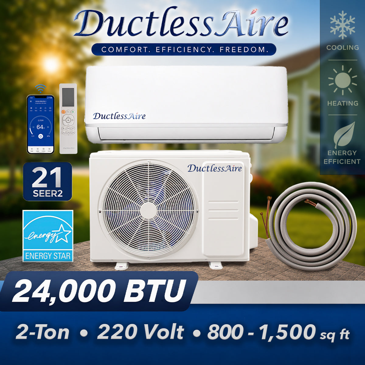 24,000 BTU 21 SEER R454b Mini Split Heat Pump - (950-1,200 Sq. Ft. Coverage) Model # 454-24-KA