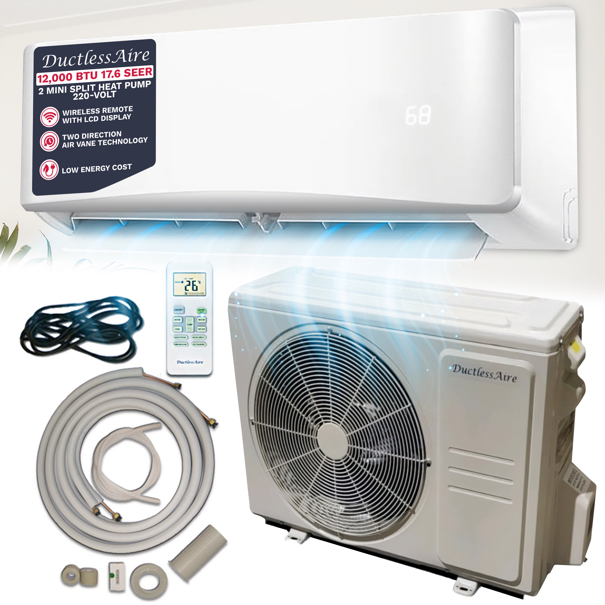 12,000 BTU 17 SEER Mini Split Heat Pump - (450-600 Sq. Ft. Coverage)