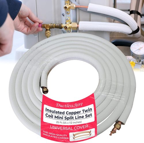 1/4" - 1/2" Mini Split Line Set, Flare Ends, W/Nuts, Insulated. 25 Ft.
