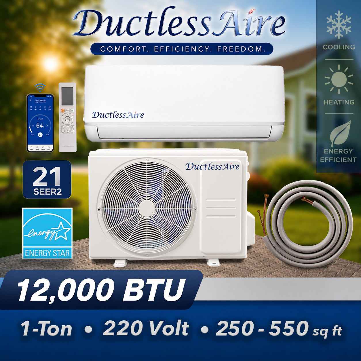12,000 BTU 20.5 SEER2 R454b Mini Split Heat Pump - (450-600 Sq. Ft. Coverage) Model # 454-12-KA
