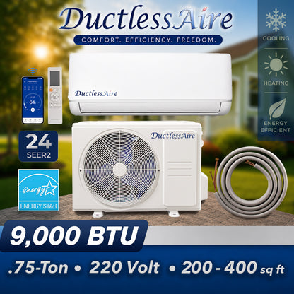 9,000 BTU 24.6 SEER2 R454b Mini Split Heat Pump - (350-400 Sq. Ft. Coverage)