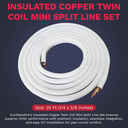 1/4" - 3/8" Mini Split Line Set, Flare Ends, W/Nuts, Insulated. 35 Ft.