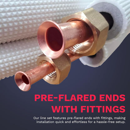 1/4" - 3/8" Mini Split Line Set, Flare Ends, W/Nuts, Insulated. 35 Ft.